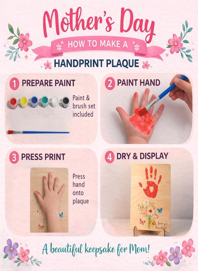 KATINAT Flower Handprint Plaque For Mother's Day, Gifts for Grandma and Mom From Kid, Unique Mothers Day Gifts From Daughter, Kids Craft Kit Handprint Wooden 7x10 or 9x12 inchs (7x10 inchs) - Image 2