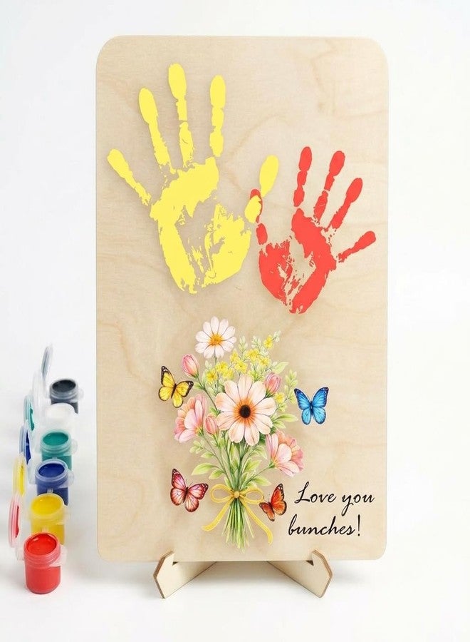 KATINAT Flower Handprint Plaque For Mother's Day, Gifts for Grandma and Mom From Kid, Unique Mothers Day Gifts From Daughter, Kids Craft Kit Handprint Wooden 7x10 or 9x12 inchs (7x10 inchs) - Image 1
