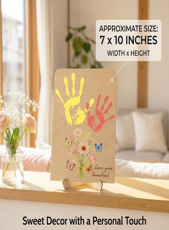 KATINAT Flower Handprint Plaque For Mother's Day, Gifts for Grandma and Mom From Kid, Unique Mothers Day Gifts From Daughter, Kids Craft Kit Handprint Wooden 7x10 or 9x12 inchs (7x10 inchs) - Image 3