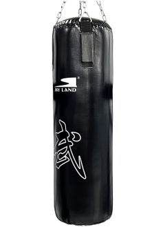 Punching Bag with Chain & Heavy-Duty PU Leather Hanging Bag (Filled) | Boxing Bag for Kickboxing, Karate, Muay Thai for Adults/Kids, Black