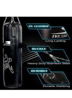 Sky Land Punching Bag with Chain & Heavy-Duty PU Leather Hanging Bag (Filled) | Boxing Bag for Kickboxing, Karate, Muay Thai for Adults/Kids, Black  - Image 2