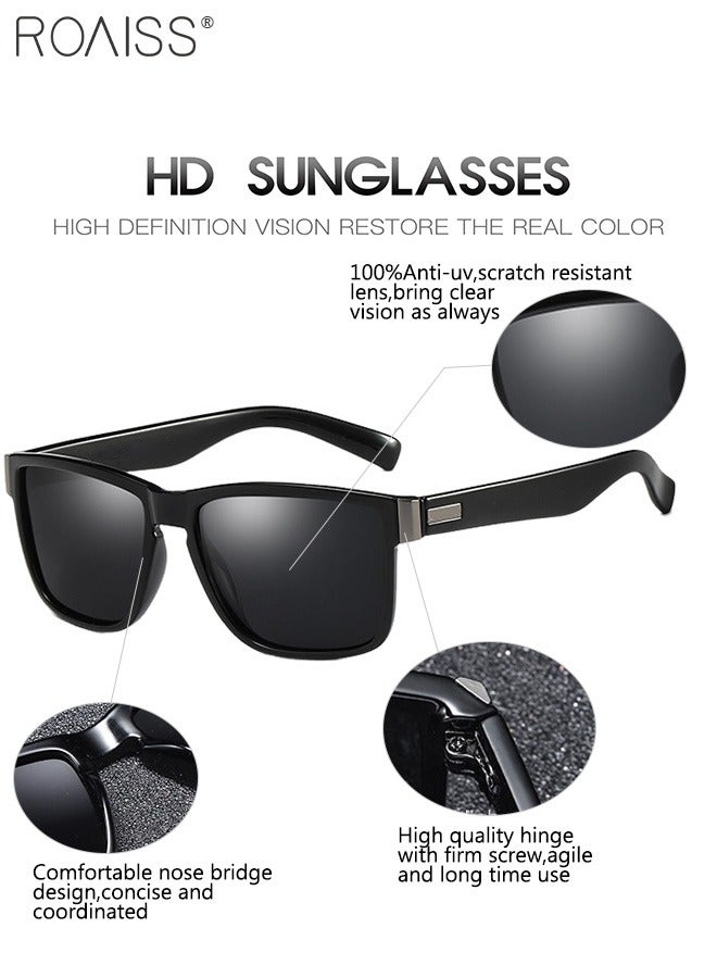 نظارة شمسية مربعة مستقطبة رجالية، نظارة الشمس الواقية من الأشعة فوق البنفسجية 400 بإطار PC، ظلال شمس مضادة للوهج عصرية للرجال مناسبة للقيادة وصيد الأسماك والسفر، 61 مم