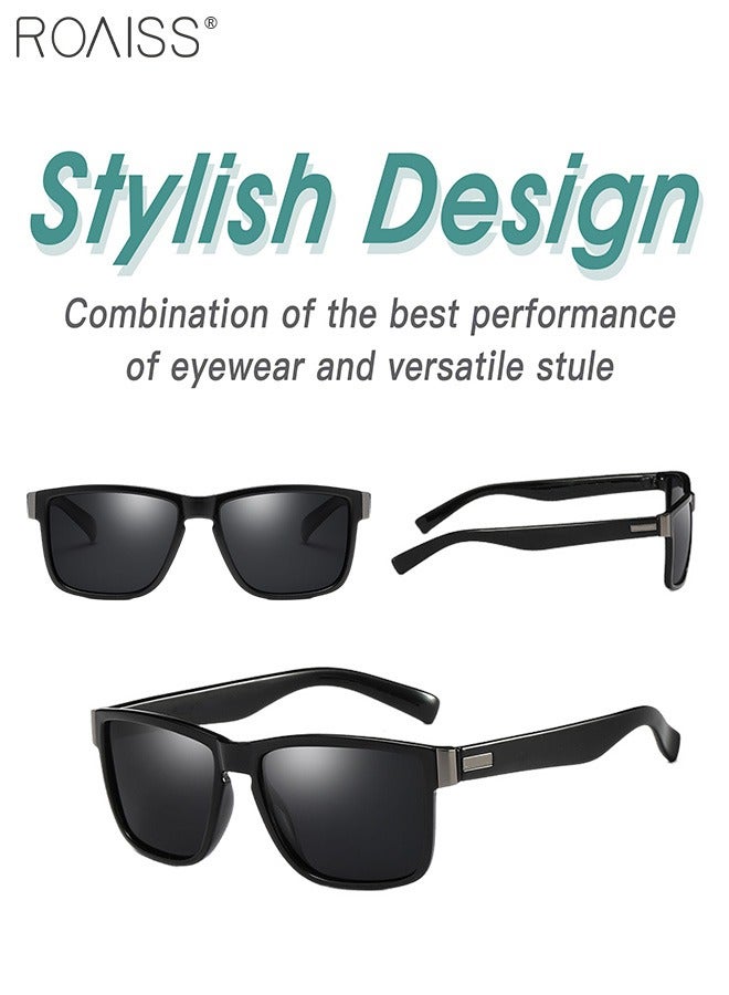 نظارة شمسية مربعة مستقطبة رجالية، نظارة الشمس الواقية من الأشعة فوق البنفسجية 400 بإطار PC، ظلال شمس مضادة للوهج عصرية للرجال مناسبة للقيادة وصيد الأسماك والسفر، 61 مم