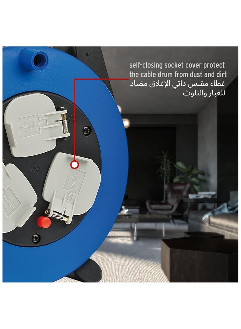 Brennenstuhl Vario Line 3-way socket cable box 15m extension lead portable small plastic cable reel box with carry handle - Image 3