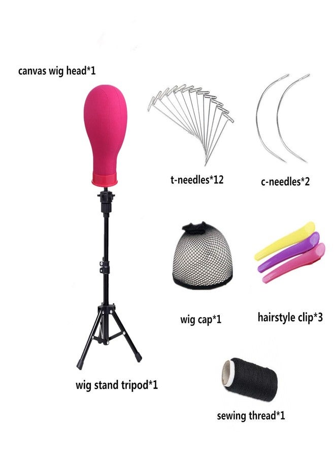 lucicass Wig Head 22 Inch Canvas Block Head Wig Stand with Mannequin Head for Wigs Making Display(22Inch, Rose) - Image 3