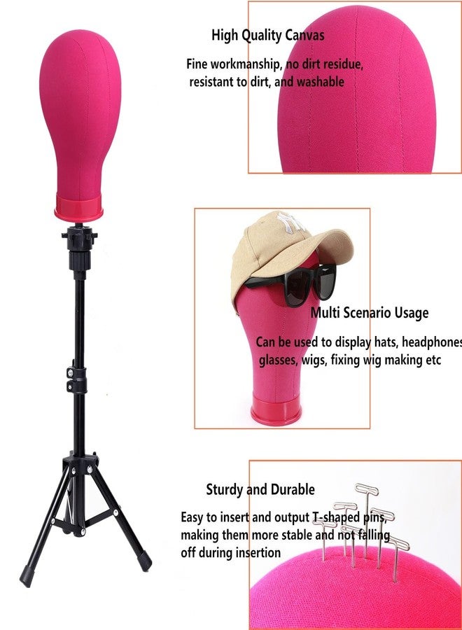lucicass Wig Head 22 Inch Canvas Block Head Wig Stand with Mannequin Head for Wigs Making Display(22Inch, Rose) - Image 2
