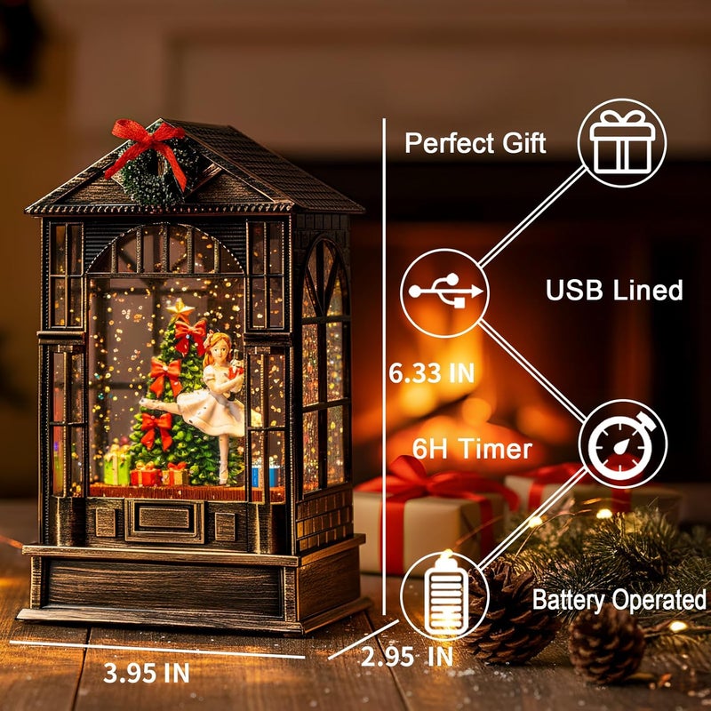 MXwcy Christmas Snow Globe, Lighted Christmas Tree Clara &Nutcracker Scene, Musical Snow Water Lantern Swirling Glittering Holiday Decoration and Gift for Family Children or Friends - Image 2