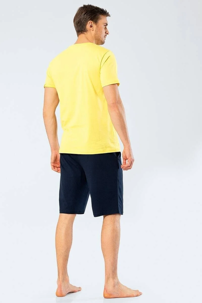 Patalya Türen Men's Printed V-Neck Bermuda Shorts Pajama Set