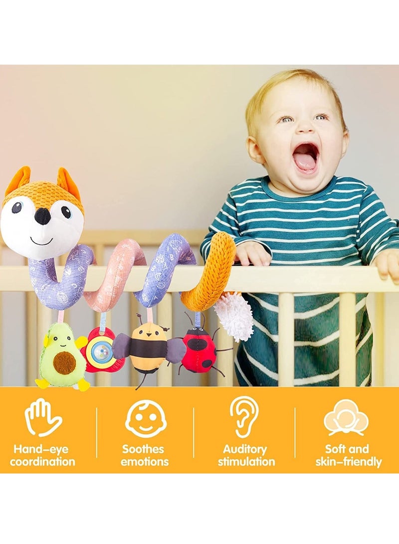 SYOSI Car Seat Toys, Spiral Activity Toy Infant Baby Orange Fox Spiral Plush Activity Hanging Toys for Car Seat Stroller Bar Crib Bassinet Mobile with Music Box BB Squeaker and Rattles（Orange） - Image 3