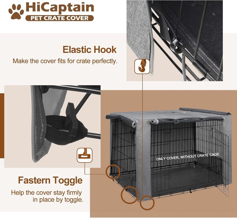 HiCaptain Breathable Dog Crate Cover 48 Inch, Durable Heavy Duty Kennel Cover, Dual Zippered Panels, Windproof Waterproof UV-Resistant(Grey) - Image 3