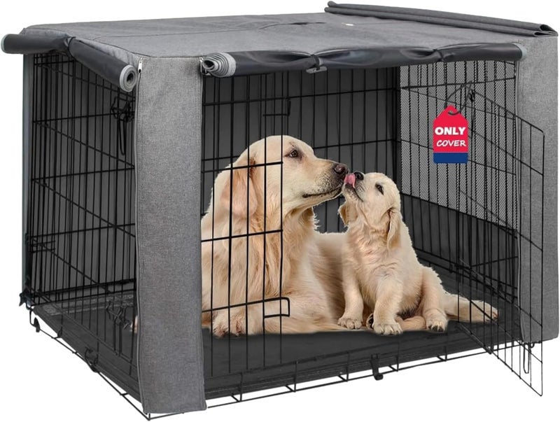 HiCaptain Breathable Dog Crate Cover 48 Inch, Durable Heavy Duty Kennel Cover, Dual Zippered Panels, Windproof Waterproof UV-Resistant(Grey) - Image 1