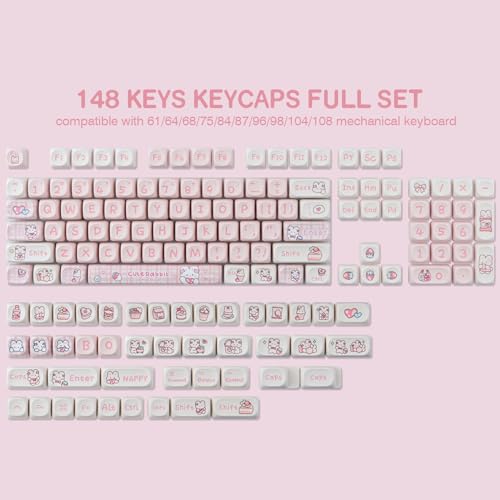 TYRIXKI PBT 148 Keys Cute Keycaps Dye-Sublimation Bunny Keycaps Set MOA Profile for Cherry Gateron MX Keys Mechanical Keyboards - Image 2