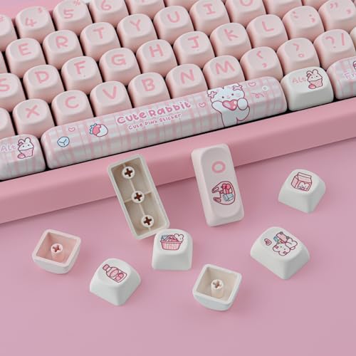 TYRIXKI PBT 148 Keys Cute Keycaps Dye-Sublimation Bunny Keycaps Set MOA Profile for Cherry Gateron MX Keys Mechanical Keyboards - Image 5