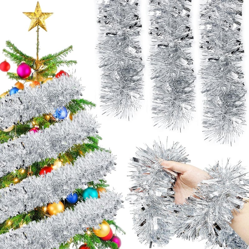 Diktmark Christmas Tinsel Garland Silver Tinsel Garland Christmas Foil Tinsel Garland Decoration for Christmas Wedding Party Holiday Dcoration Supply 5 Feet 5Pcs - Image 1