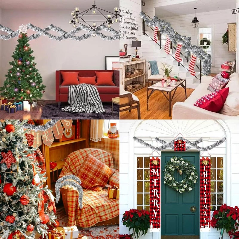 Diktmark Christmas Tinsel Garland Silver Tinsel Garland Christmas Foil Tinsel Garland Decoration for Christmas Wedding Party Holiday Dcoration Supply 5 Feet 5Pcs - Image 2