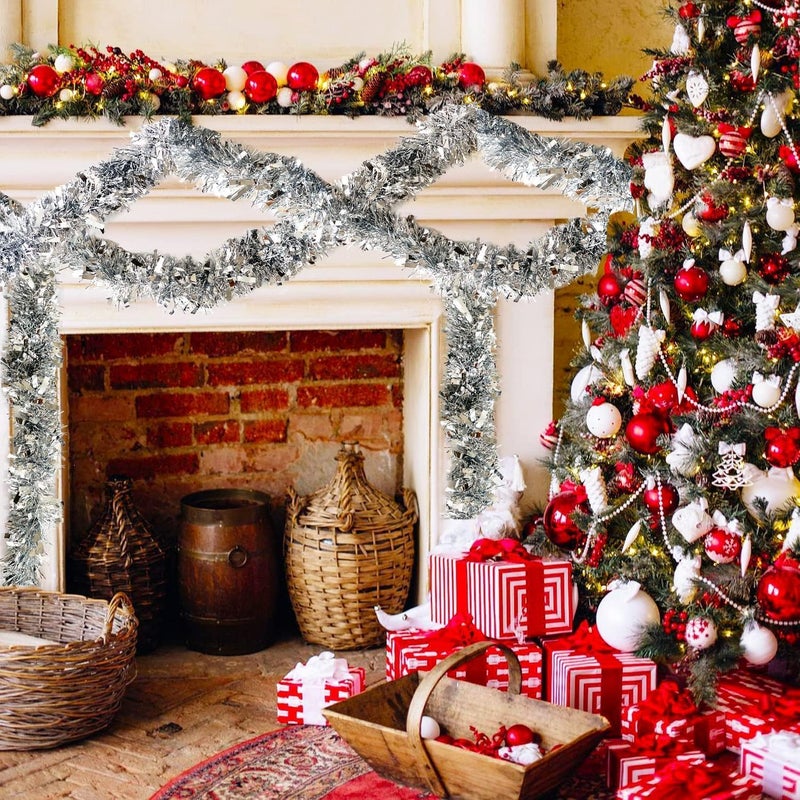 Diktmark Christmas Tinsel Garland Silver Tinsel Garland Christmas Foil Tinsel Garland Decoration for Christmas Wedding Party Holiday Dcoration Supply 5 Feet 5Pcs - Image 3