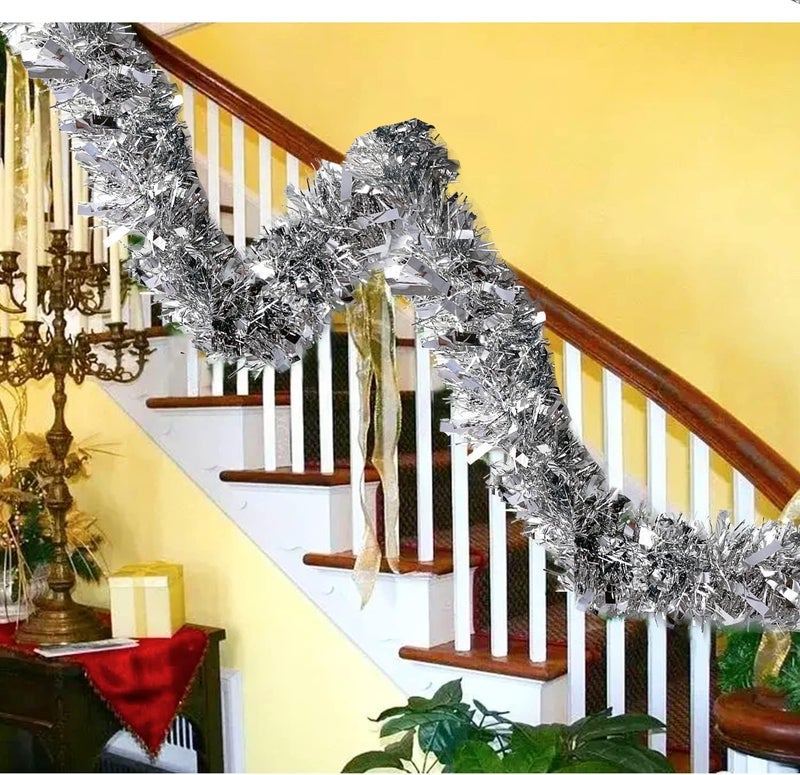 Diktmark Christmas Tinsel Garland Silver Tinsel Garland Christmas Foil Tinsel Garland Decoration for Christmas Wedding Party Holiday Dcoration Supply 5 Feet 5Pcs - Image 5