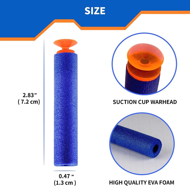 VGRASSP Soft Foam Suction Bullets Darts for Toys Guns - Sticky Safe Bullets Compatible with Nerf N-Strike and Blaze Storm Guns (Pack of 100) - Color As Per Stock, Blue - Image 2