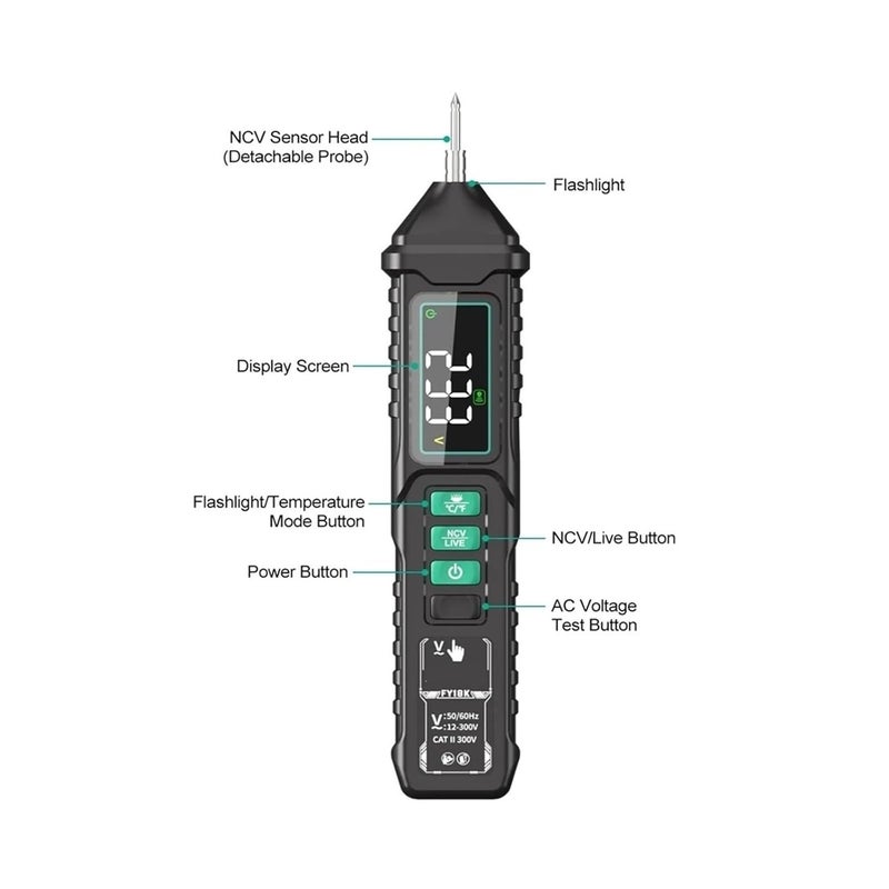 FY18K Non Contact Voltage Tester Pen AC Electrical Detector 12 1000V Breakpoint Finder - Image 4