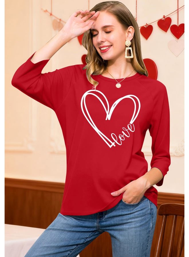 PICKID Valentines Shirts for Women 3/4 Sleeve Cute Love Heart Graphic T-Shirt Spring Casual Tee Tops, Red1, M - Image 3