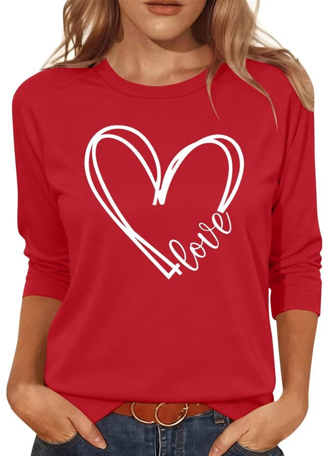 PICKID Valentines Shirts for Women 3/4 Sleeve Cute Love Heart Graphic T-Shirt Spring Casual Tee Tops, Red1, M - Image 1
