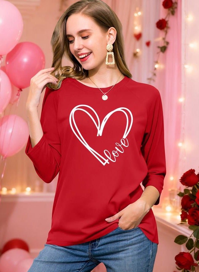 PICKID Valentines Shirts for Women 3/4 Sleeve Cute Love Heart Graphic T-Shirt Spring Casual Tee Tops, Red1, M - Image 2