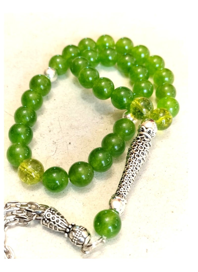 Generic - Elegant Natural 33 Beads GREEN Agate (Aqeeq) Rosary - Top Quality Natural Stones, Handmade, Best gift - Image 1