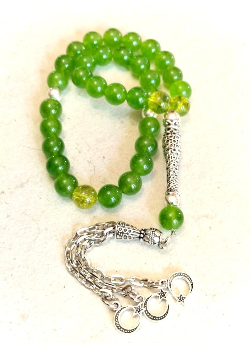 Generic - Elegant Natural 33 Beads GREEN Agate (Aqeeq) Rosary - Top Quality Natural Stones, Handmade, Best gift - Image 1