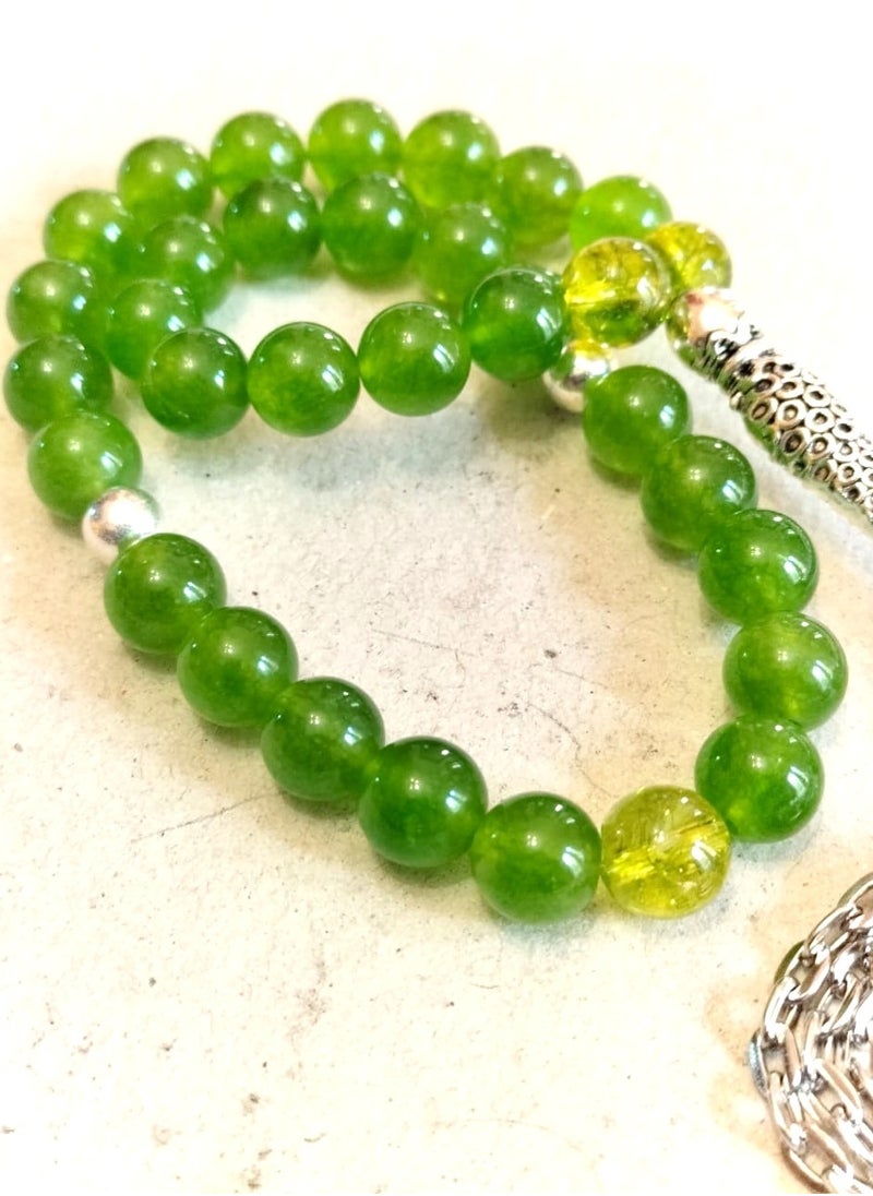 Generic - Elegant Natural 33 Beads GREEN Agate (Aqeeq) Rosary - Top Quality Natural Stones, Handmade, Best gift - Image 1
