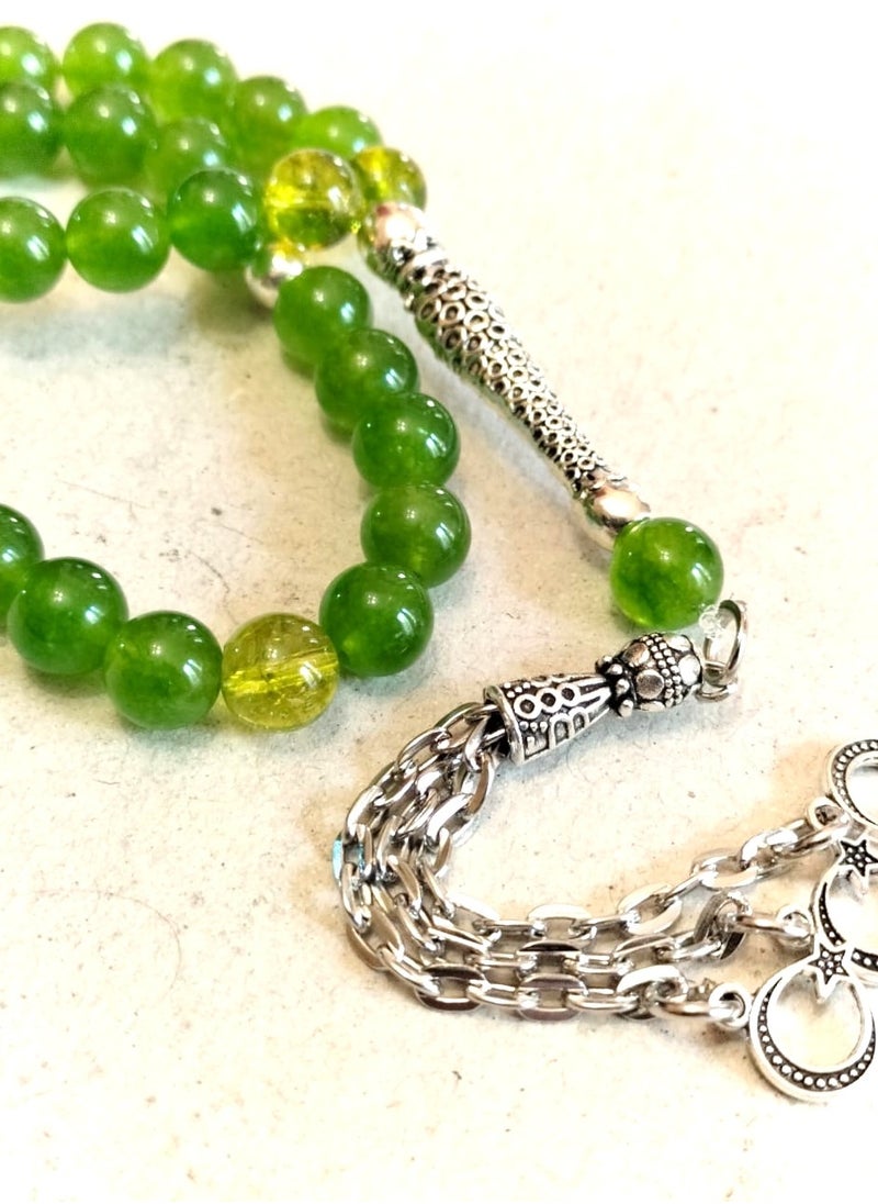 Generic - Elegant Natural 33 Beads GREEN Agate (Aqeeq) Rosary - Top Quality Natural Stones, Handmade, Best gift - Image 1