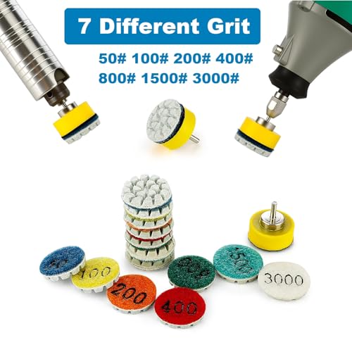 MiJunHD 1inch 25mm Mini Diamond Polishing Pad 16Pcs/Set, 7 Different Grit 50#-3000# Water Sanding Discs & 2.3mm 3mm Shank Hook & Loop Backing Holder for Detail Fine Grinding - Image 5