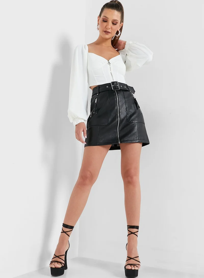 TOPSHOP Belted Zip Detail Mini Skirt