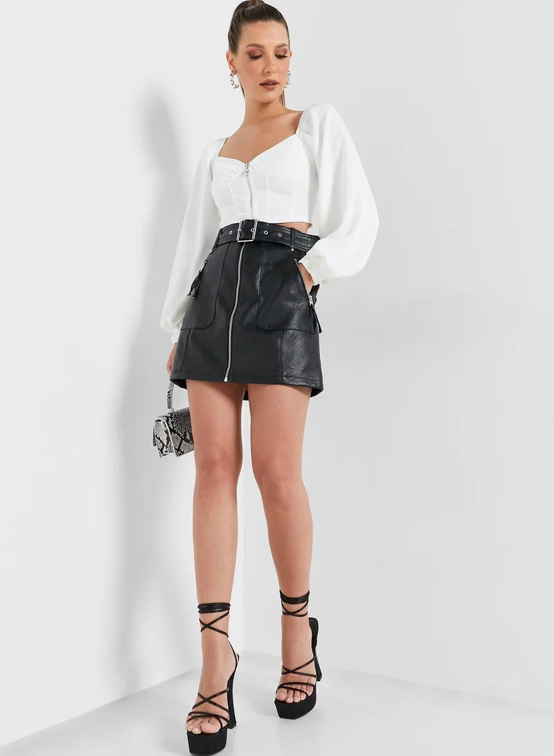 TOPSHOP Belted Zip Detail Mini Skirt
