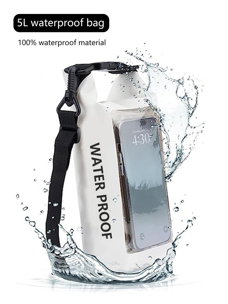 5L PVC كيس جاف مقاوم للماء مع 7 بوصة هاتف قابل للمس كيس مقاوم للماء ، مناسبة للأنشطة في الهواء الطلق ، كيس إغلاق لفة أعلى ، أسود - Image 1