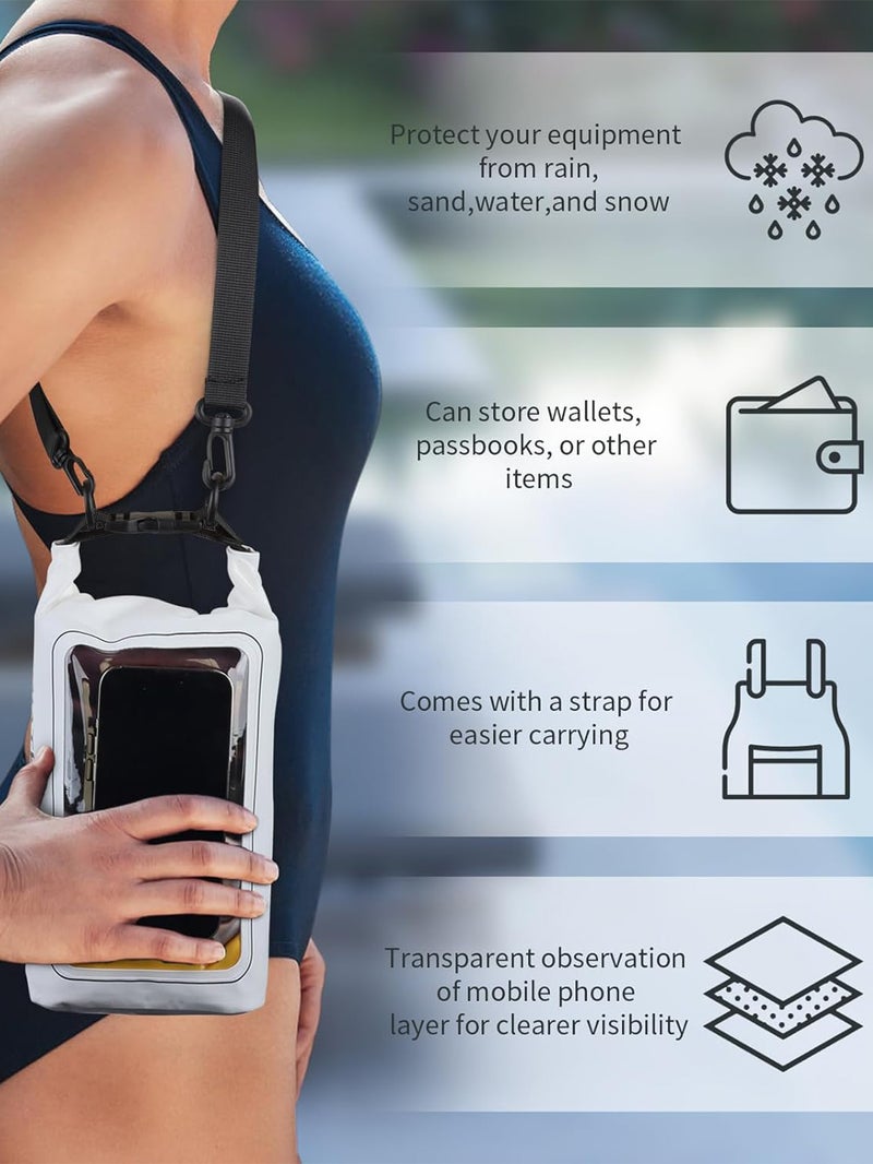 5L PVC كيس جاف مقاوم للماء مع 7 بوصة هاتف قابل للمس كيس مقاوم للماء ، مناسبة للأنشطة في الهواء الطلق ، كيس إغلاق لفة أعلى ، أسود - Image 2