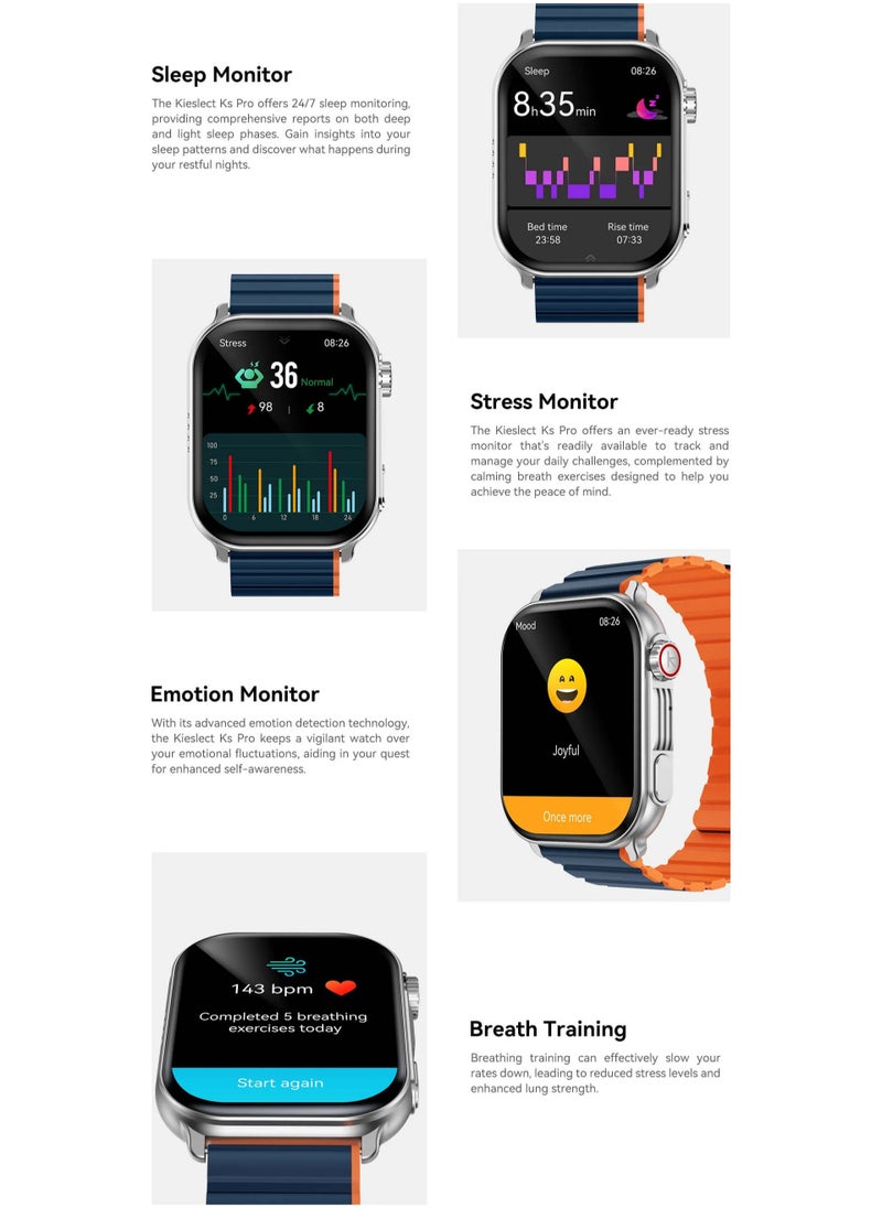 KIESLECT Kieslect Ks Pro Smartwatch 2.01'' AMOLED Display HD Bluetooth Call Abnormal Heart Rate Monitor AOD Sport Men Women Smart Watch (Black) - extra black strap free  - Image 3
