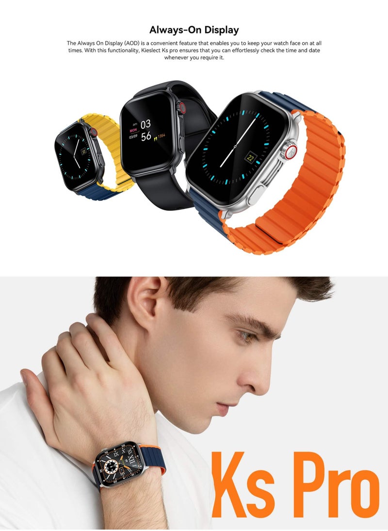KIESLECT Kieslect Ks Pro Smartwatch 2.01'' AMOLED Display HD Bluetooth Call Abnormal Heart Rate Monitor AOD Sport Men Women Smart Watch (Black) - extra black strap free  - Image 2