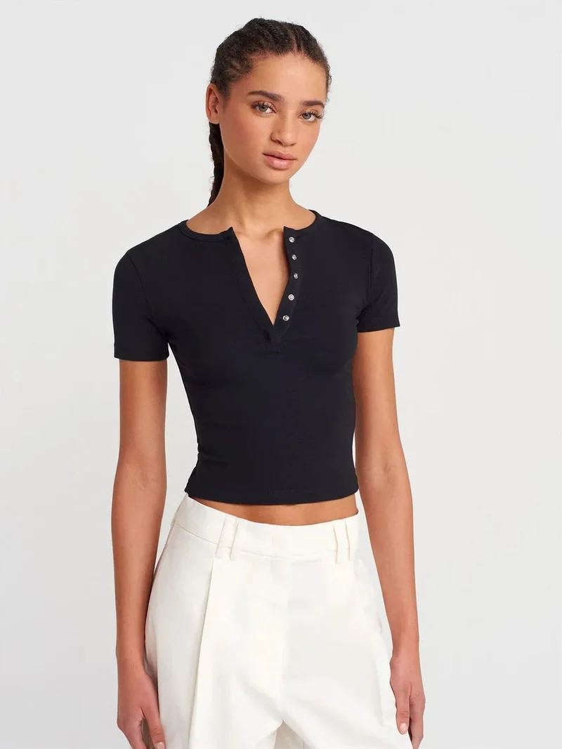 ديلفين Dilvin Slim Fit Crop Jersey Blouse