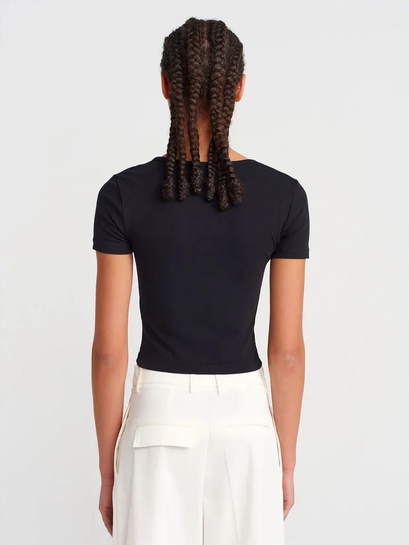 ديلفين Dilvin Slim Fit Crop Jersey Blouse