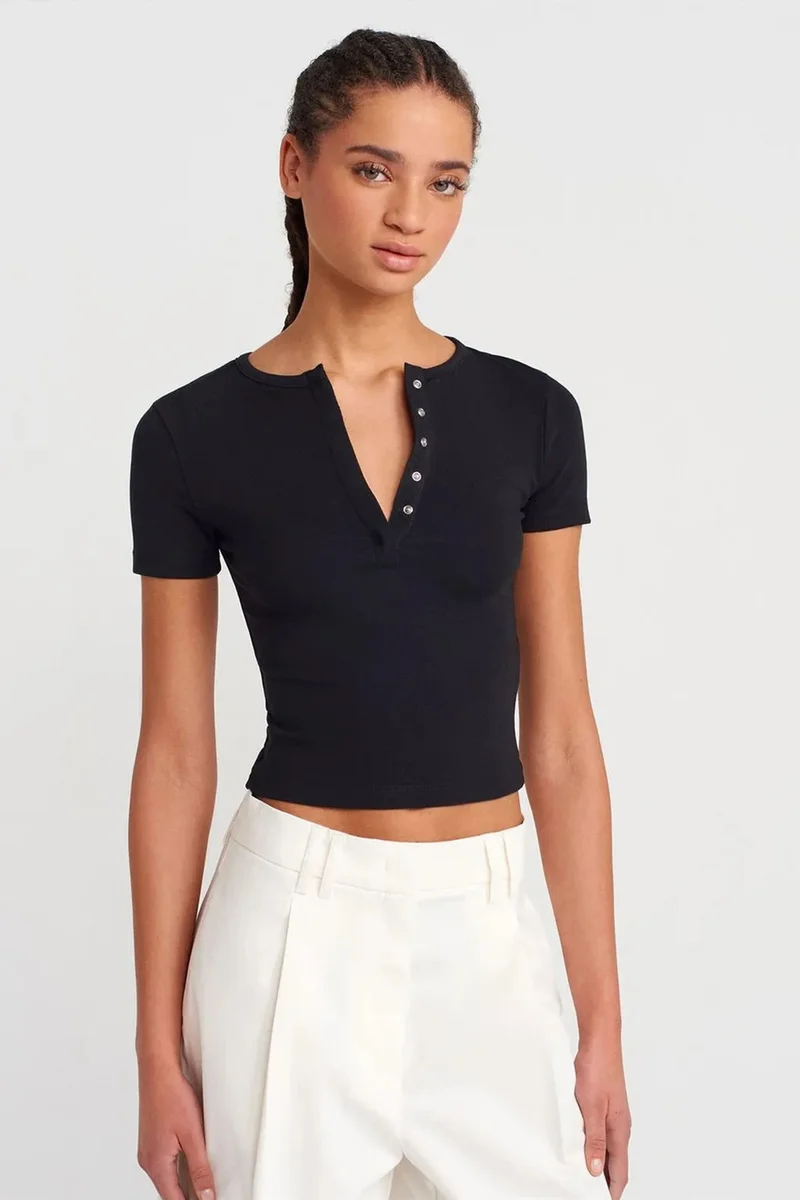 DILVIN Slim Fit Crop Jersey Blouse