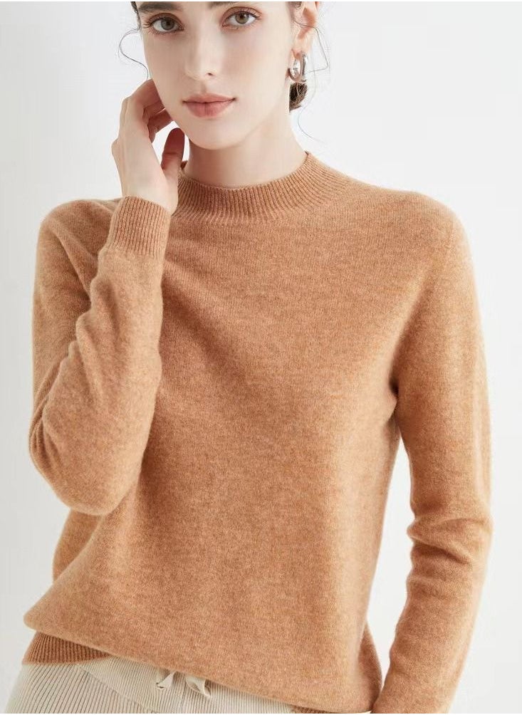Loquat Autumn Winter Seamless Half Turtleneck Women's Cashmere Sweater 