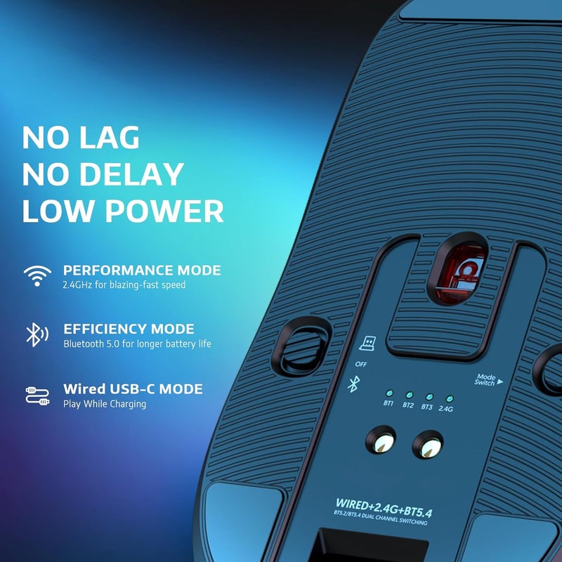 MANBASNAKE ATTACK SHARK X6 49g Superlight Wireless Gaming Mouse with Magnetic RGB Charging Dock, Ultralight Mice PixArt PAW3395 Sensor, 26000DPI, BT/2.4G/Wired Mouse, Griptape, 200Hrs Battery for Win/Mac - Image 5