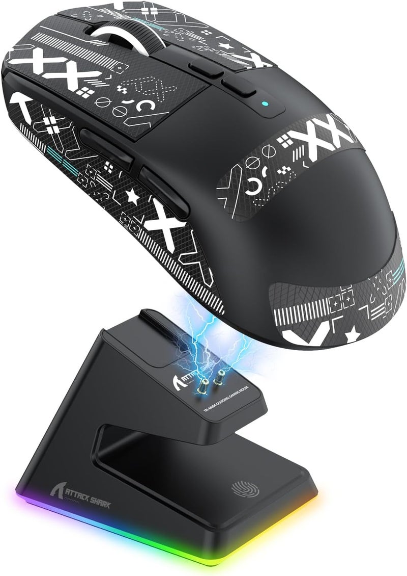 MANBASNAKE ATTACK SHARK X6 49g Superlight Wireless Gaming Mouse with Magnetic RGB Charging Dock, Ultralight Mice PixArt PAW3395 Sensor, 26000DPI, BT/2.4G/Wired Mouse, Griptape, 200Hrs Battery for Win/Mac - Image 1