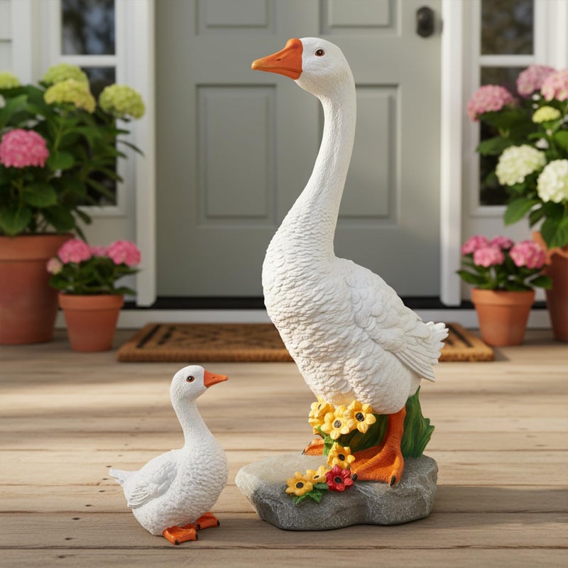 Newinhome Porch Goose Garden Statue 2 Pack, Mom and Baby Goose Garden Decor, 20 Inches High Goose Statue, Big Resin Yard Decor, Outdoor Geese Figurine for Patio,Porch,Yard,Lawn Ornament, Gifts for Mom - Image 1