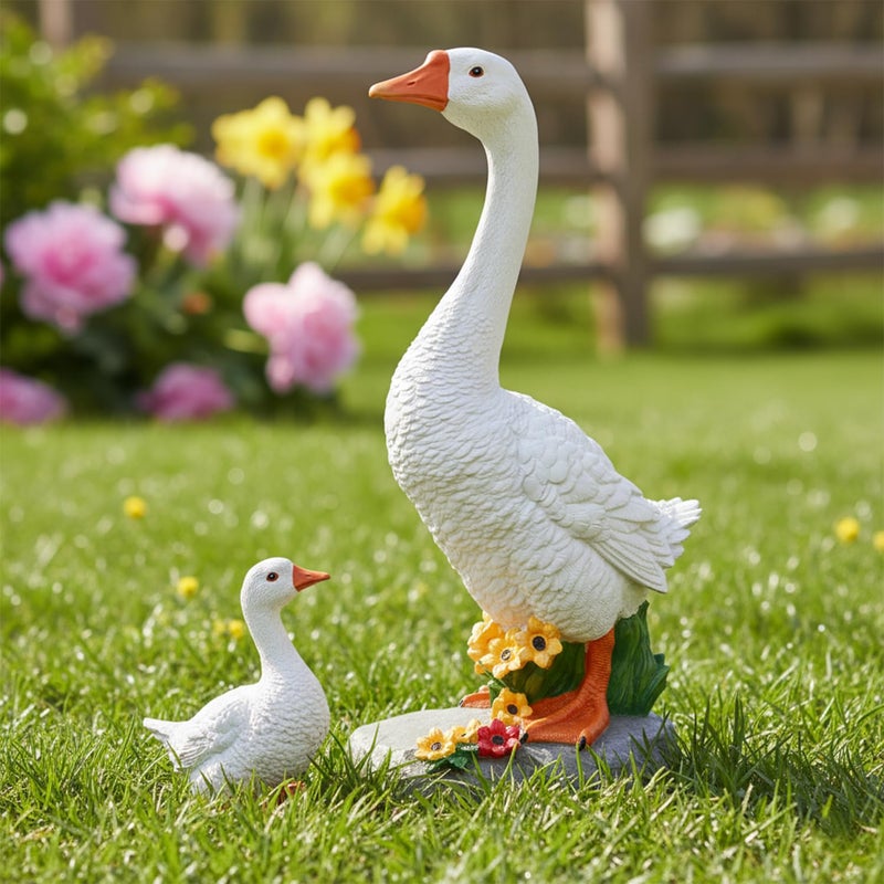 Newinhome Porch Goose Garden Statue 2 Pack, Mom and Baby Goose Garden Decor, 20 Inches High Goose Statue, Big Resin Yard Decor, Outdoor Geese Figurine for Patio,Porch,Yard,Lawn Ornament, Gifts for Mom - Image 5