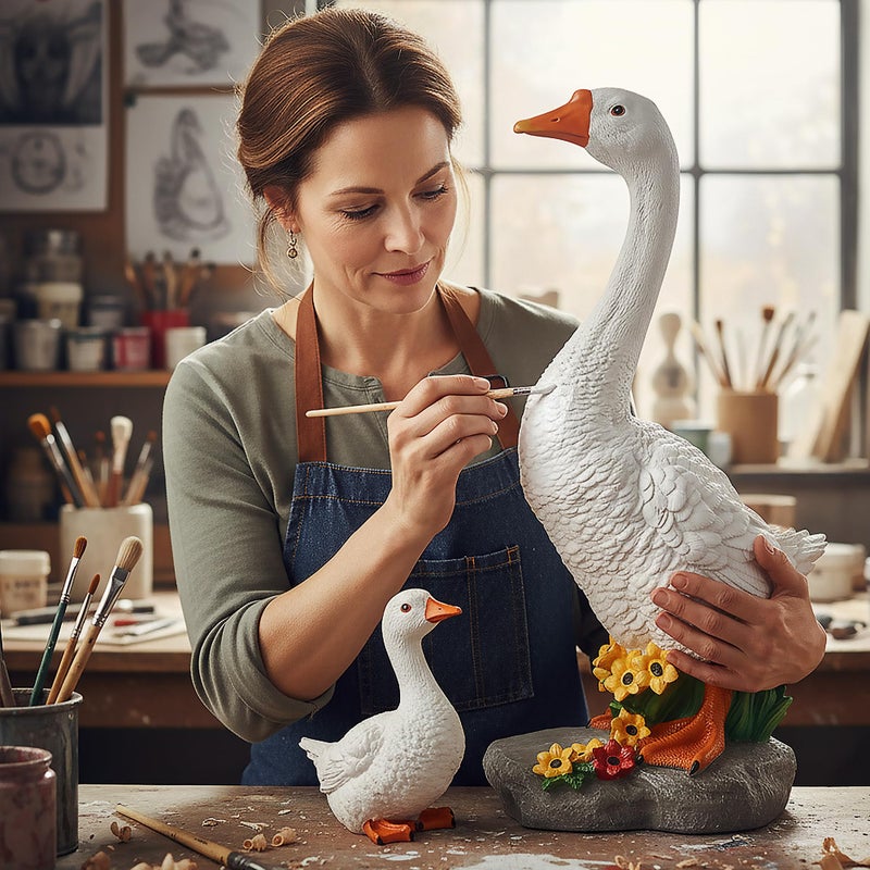 Newinhome Porch Goose Garden Statue 2 Pack, Mom and Baby Goose Garden Decor, 20 Inches High Goose Statue, Big Resin Yard Decor, Outdoor Geese Figurine for Patio,Porch,Yard,Lawn Ornament, Gifts for Mom - Image 4