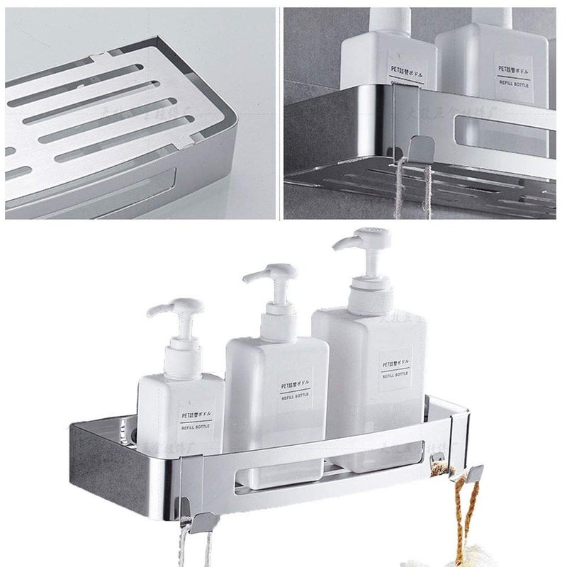 Tagve 304 Stainless Steel Wall Mount Shower Basket Hanging Rack Bathroom Storage Organizer with 2 Hooks Polished Finish Rustproof Holder Rack for KitchenSquare - Image 5