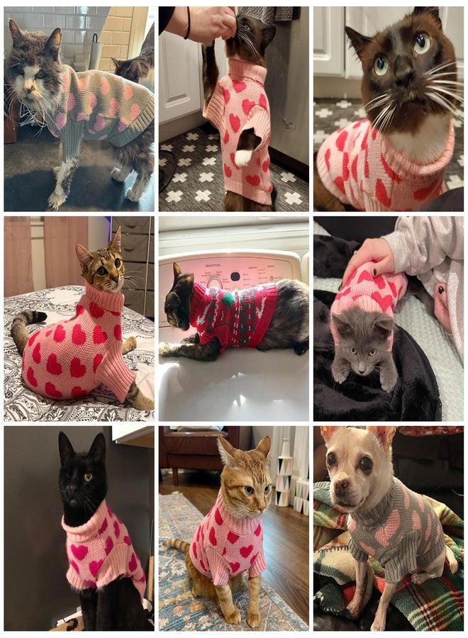 KOOLTAIL Cat Sweater Turtleneck - Soft Knit Cat Christmas Sweater, Heart Love Pattern Thick Warm Cold Weather Clothes for Small, Medium, Large Size Kitten, Puppy, Girls Red - Image 2