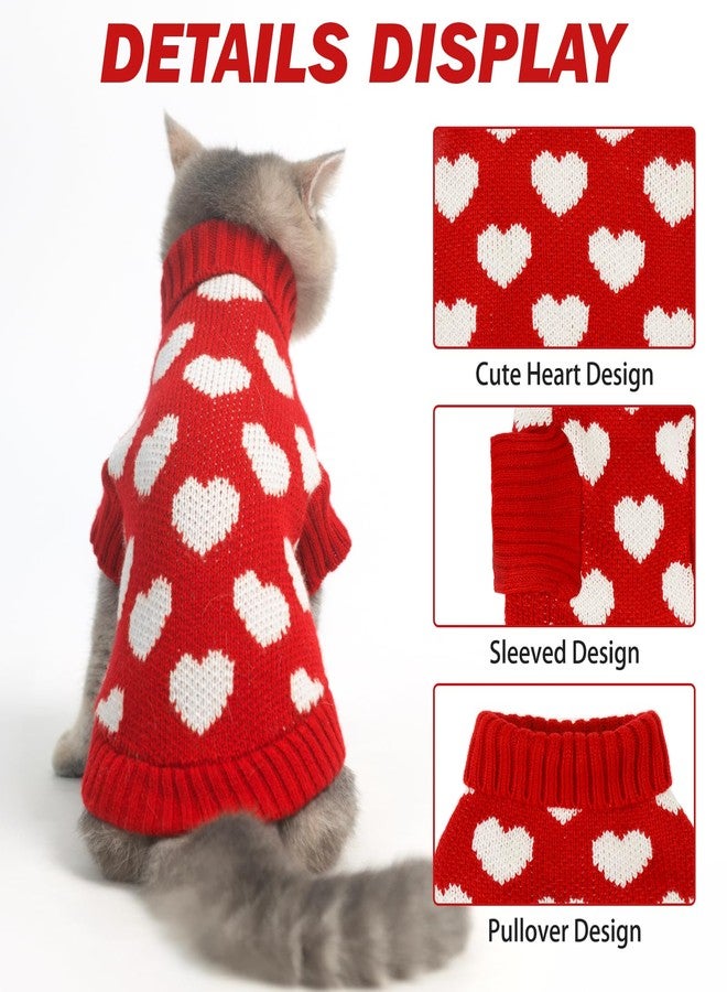 KOOLTAIL Cat Sweater Turtleneck - Soft Knit Cat Christmas Sweater, Heart Love Pattern Thick Warm Cold Weather Clothes for Small, Medium, Large Size Kitten, Puppy, Girls Red - Image 4