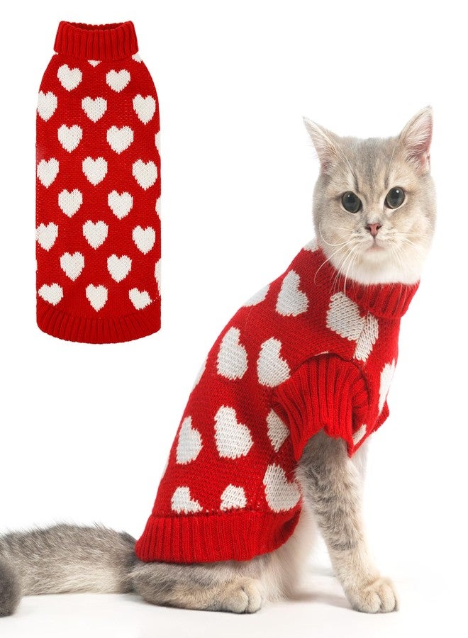 KOOLTAIL Cat Sweater Turtleneck - Soft Knit Cat Christmas Sweater, Heart Love Pattern Thick Warm Cold Weather Clothes for Small, Medium, Large Size Kitten, Puppy, Girls Red - Image 1